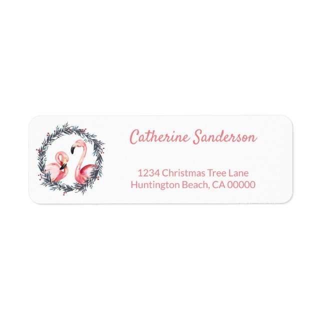 Christmas flamingos Pink Return Address Label (Front)