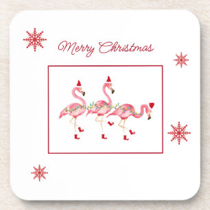 Christmas flamingos plastic coasters