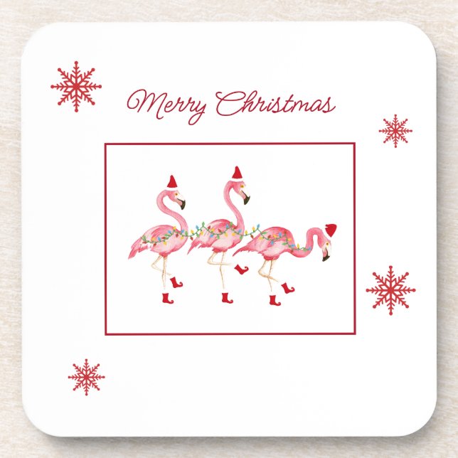 Christmas flamingos plastic coasters (Front)