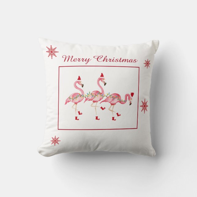 Christmas flamingos Reversible throw pillow (Front)