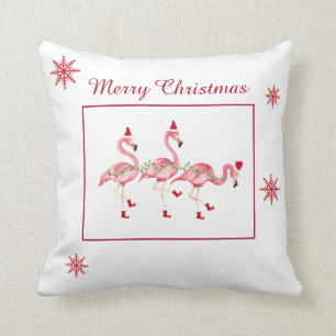 Christmas flamingos Reversible throw pillow