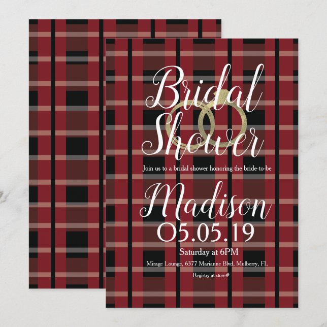 Christmas Flannel Foil Wedding Rings Bridal Shower Invitation (Front/Back)