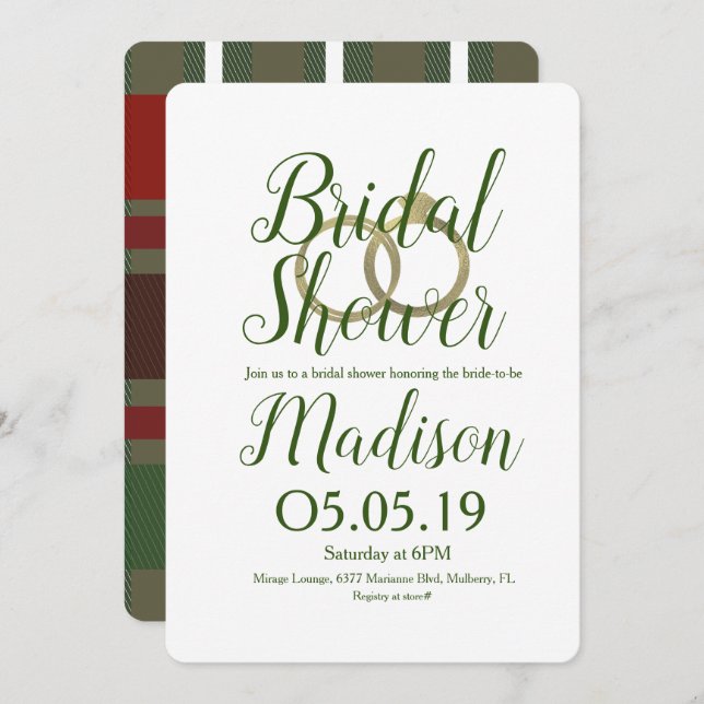 Christmas Flannel Plaid Foil Rings Bridal Shower Invitation (Front/Back)