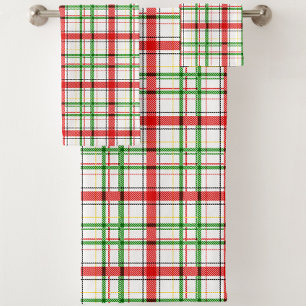 Christmas Flannel Plaid Tartan Design - White Bath Towel Set