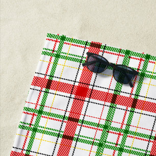Christmas Flannel Plaid Tartan Design - White  Beach Towel