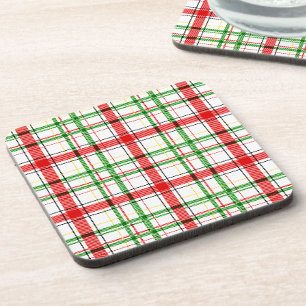 Christmas Flannel Plaid Tartan Design - White Coaster