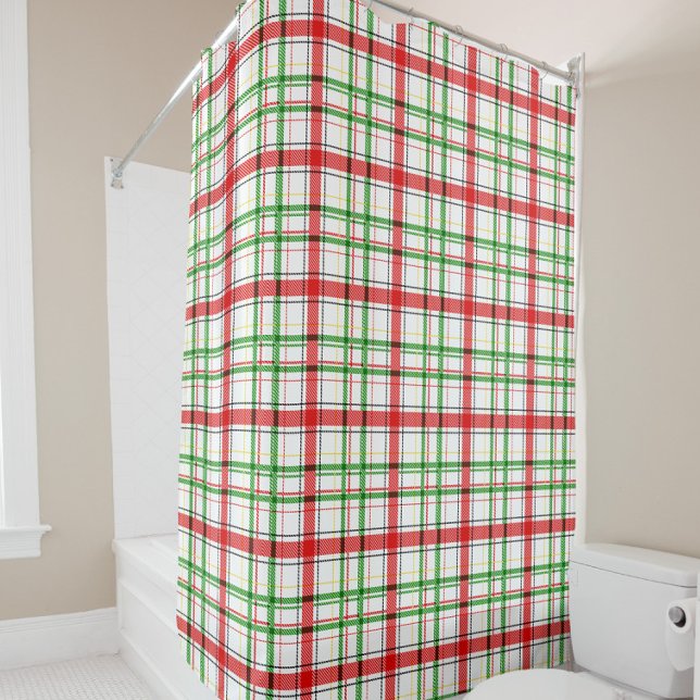 Christmas Flannel Plaid Tartan Design - White  Shower Curtain (Creator Uploaded)