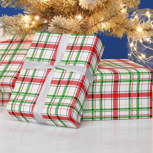 Christmas Flannel Plaid Tartan Design - White  Wrapping Paper (Creator Uploaded)