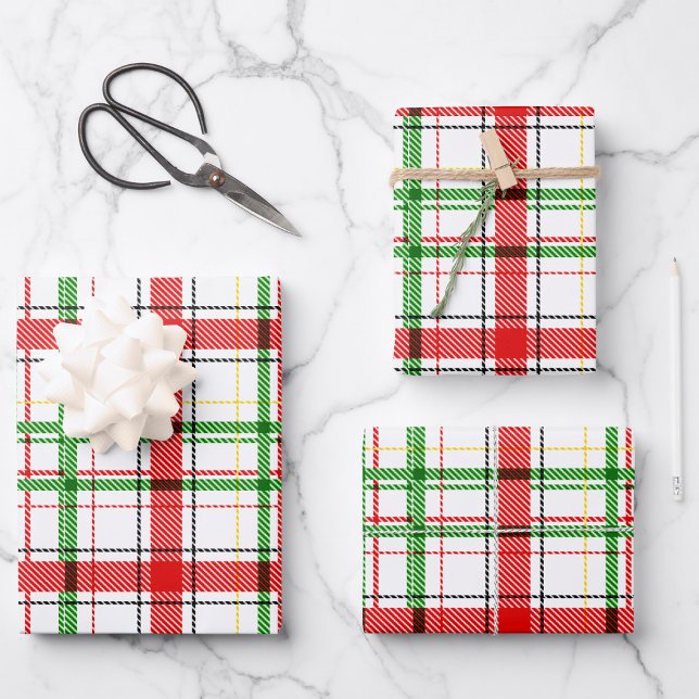 Christmas Flannel Plaid Tartan Design - White  Wrapping Paper Sheet (Creator Uploaded)