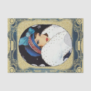 Christmas Flapper Girl Large White Fur Coat Tissue Paper