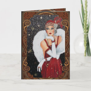 Christmas Flapper Girl Star-Drenched Night Sky Holiday Card