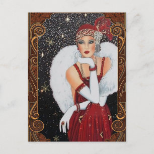 Christmas Flapper Girl Star-Drenched Night Sky Postcard