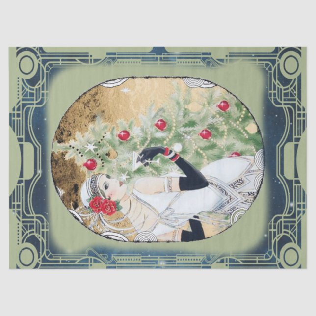 Christmas Flapper Girl With Drink and Tree Tissue Paper (Front)