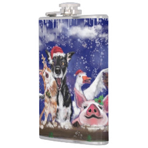 Christmas Flask Funny Farm Happy Animal Party
