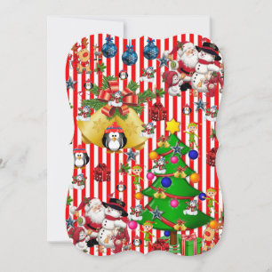 Christmas Flat Greeting Card, Snowman Penguin Card