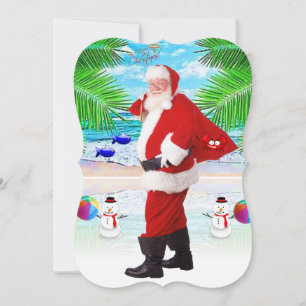 Christmas Flat Greeting Card, Summer Beach Santa Card