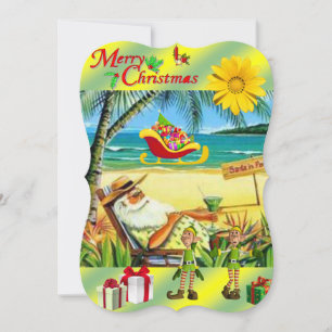 Christmas Flat Greeting Card, Summer Beach Santa Card