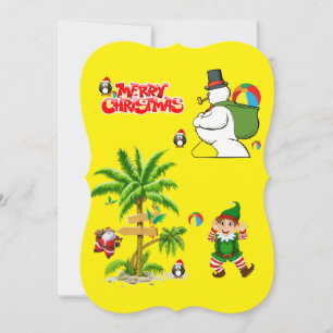 Christmas Flat Greeting Card, Summer Beach Santa Card