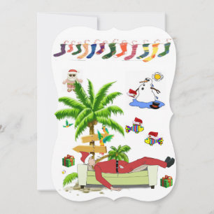 Christmas Flat Greeting Card, Summer Beach Santa Card