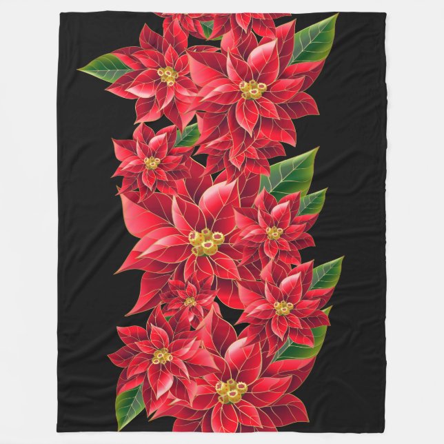 Christmas Fleece Throw Red Poinsettia's (Front)