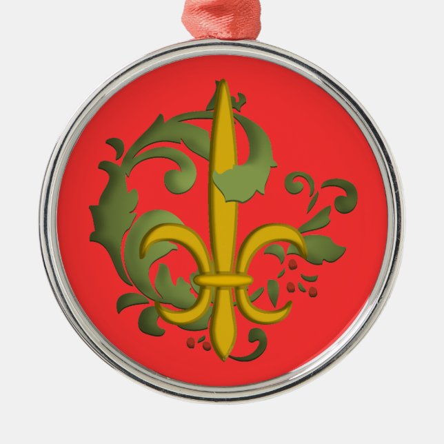Christmas Fleur de lis Metal Ornament (Front)