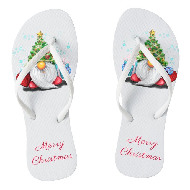 Christmas Flip Flops Happy Gnome with Gifts (Footbed)