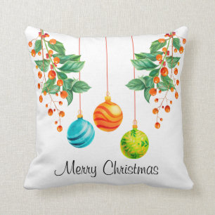 Christmas Floral And Ornaments Cushion
