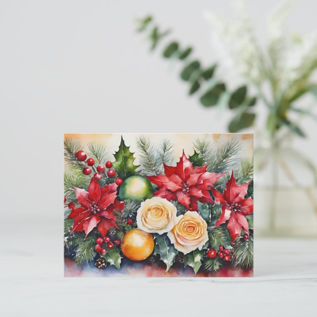 Christmas Floral Arrangement Holiday Postcard (Standing Front)