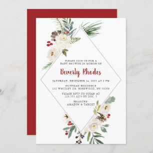 Christmas Floral Baby Shower Invitation