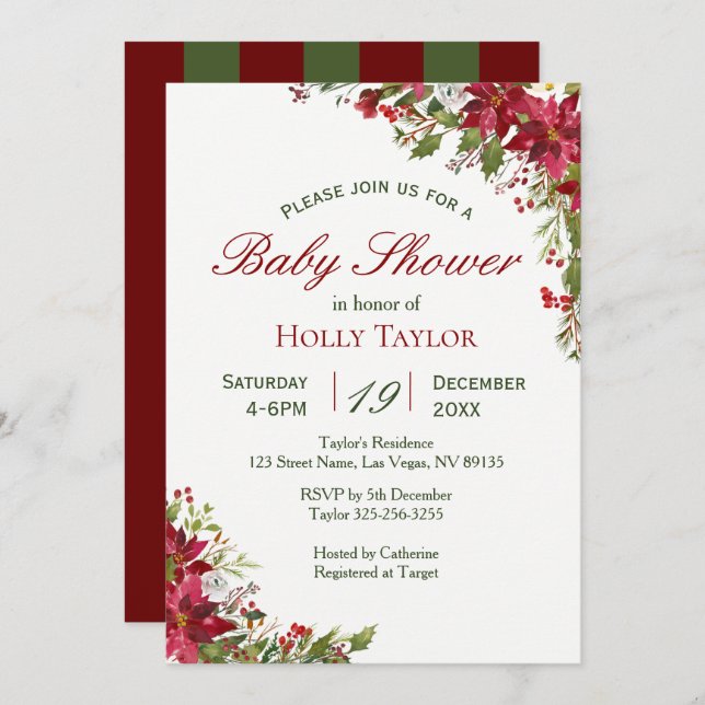 Christmas Floral Baby Shower Invitation (Front/Back)