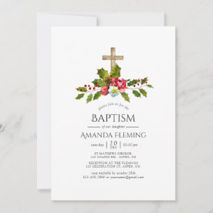 Christmas Floral Baptism or Christening Invitation