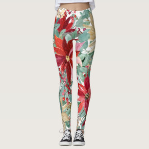 Christmas Floral Bird Art Leggings