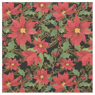 Christmas Floral Black Fabric