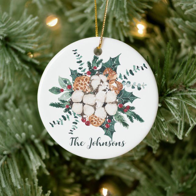 Christmas Floral Bouquet  Ceramic Ornament (Tree)