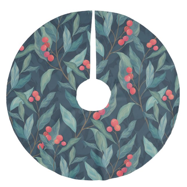 Christmas Floral Brushed Polyester Tree Skirt (Front)