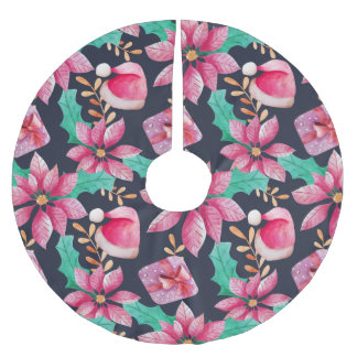 Christmas Floral Brushed Polyester Tree Skirt