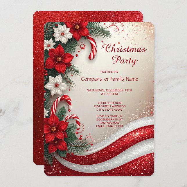 Christmas Floral Candy Canes Holiday Party Invitation (Front/Back)