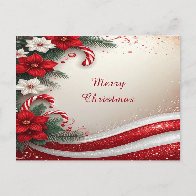 Christmas Floral Candy Canes Holiday Postcard (Front)