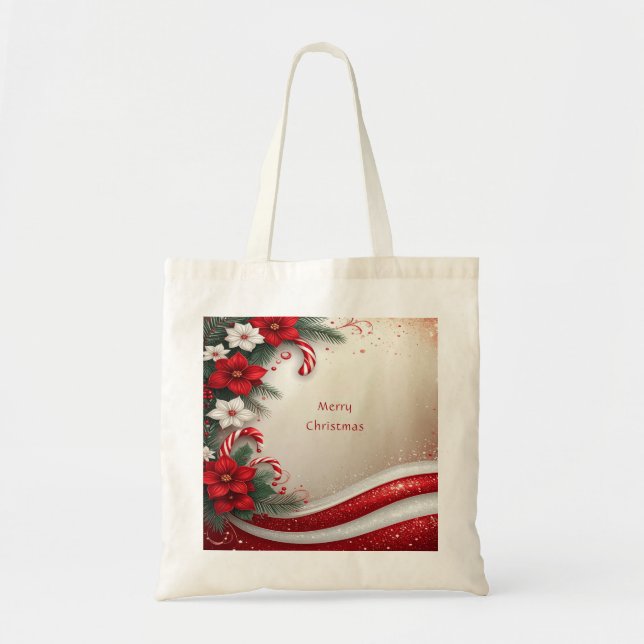 Christmas Floral Candy Canes Holiday Tote Bag (Front)