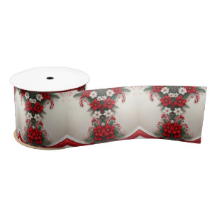 Christmas Floral Candy Canes Satin Ribbon