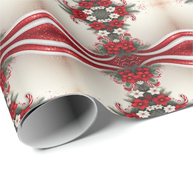 Christmas Floral Candy Canes Wrapping Paper (Roll Corner)