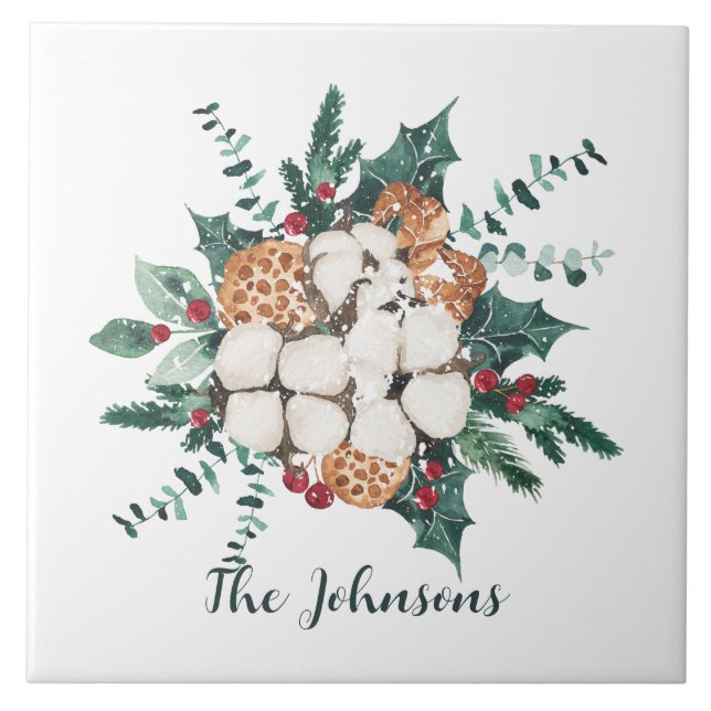 Christmas Floral  Ceramic Tile (Front)