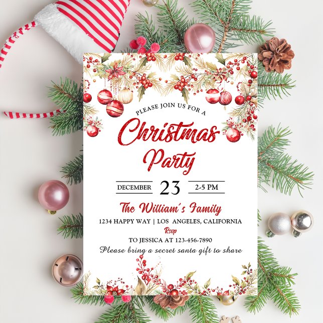 Christmas Floral Christmas Party Invitation (Creator Uploaded)