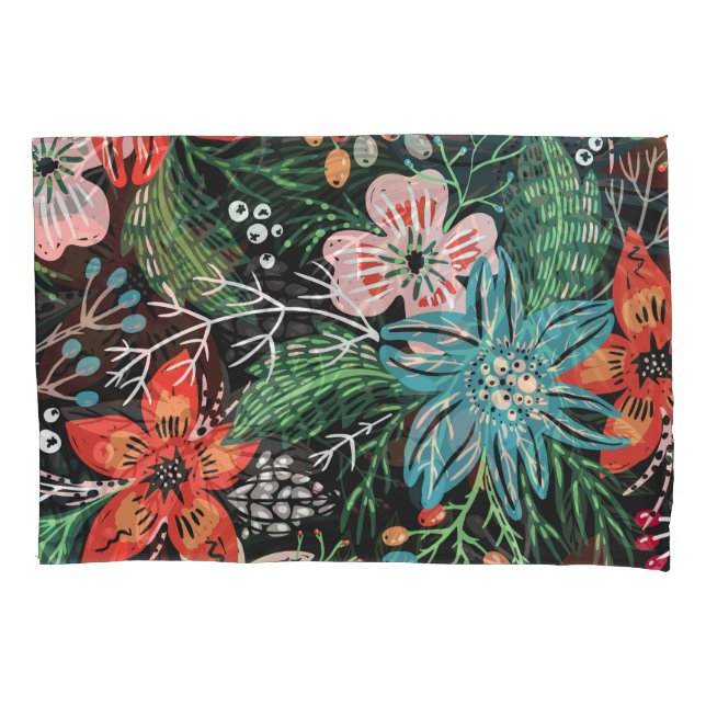 Christmas Floral Colourful Pattern Pillowcase (Front)