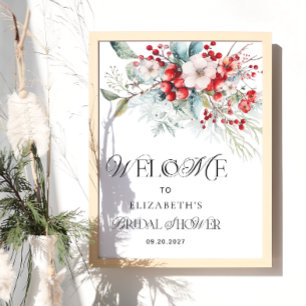 Christmas Floral Elegant Bridal Shower Welcome Poster