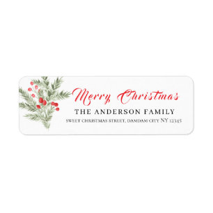 Christmas Floral Elegant Simple Return Address Label
