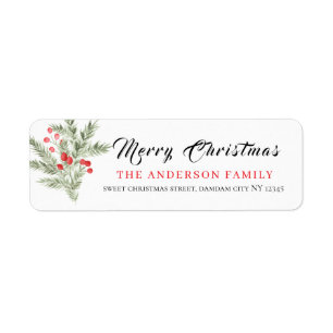 Christmas Floral Elegant Simple Return Address Label