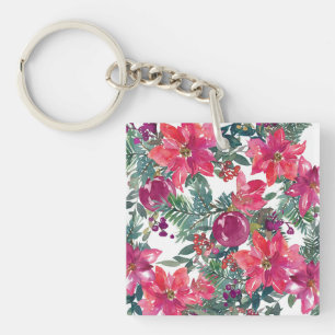 Christmas Floral Flower Art Key Ring