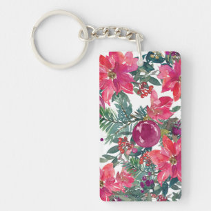 Christmas Floral Flower Art Key Ring