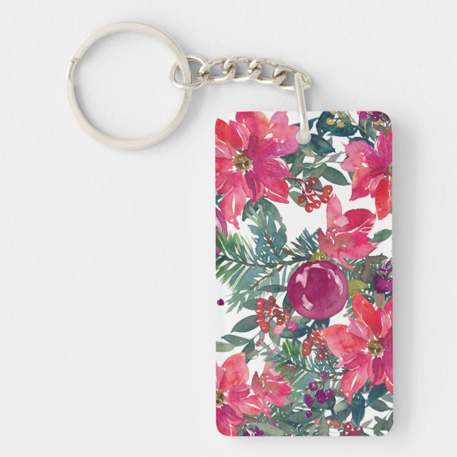 Christmas Floral Flower Art Key Ring (Front)